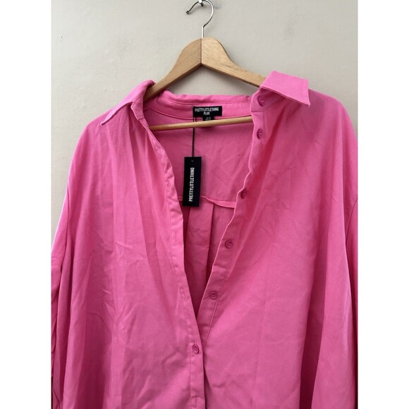 PrettyLittleThing Womens Oversized Linen Look Shirt Size 16 NWT Pink Barbiecore - Picture 2 of 7